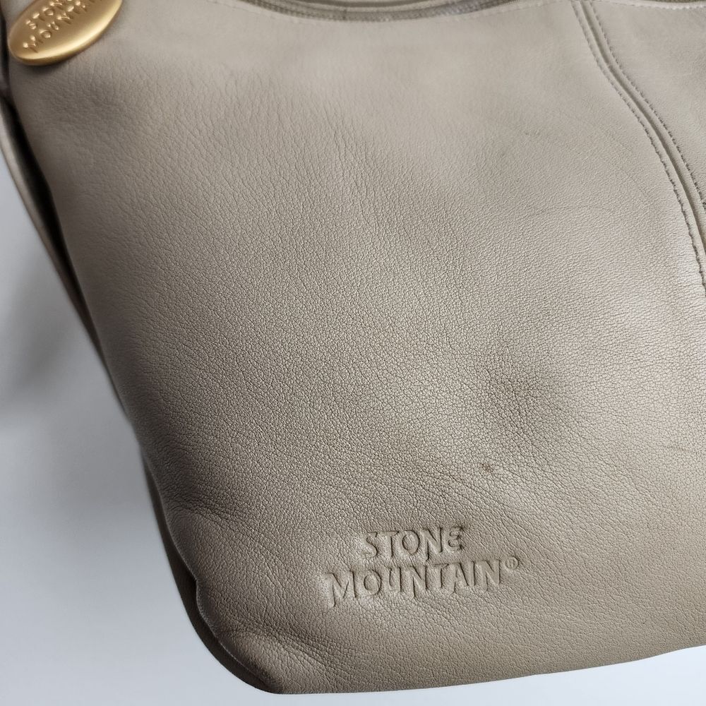 Stone Mountain Beige Tan Leather Slouch Shoulder Bag Purse Hobo Crossbody - Picture 16 of 16
